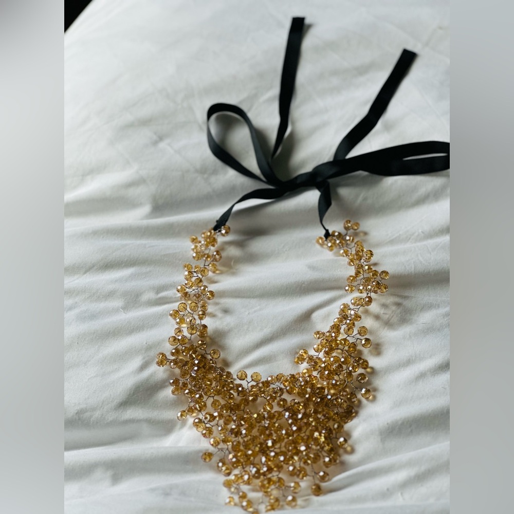 Cayetano Legacy Collection-Dominga beaded necklace w/ribbon and bag.
